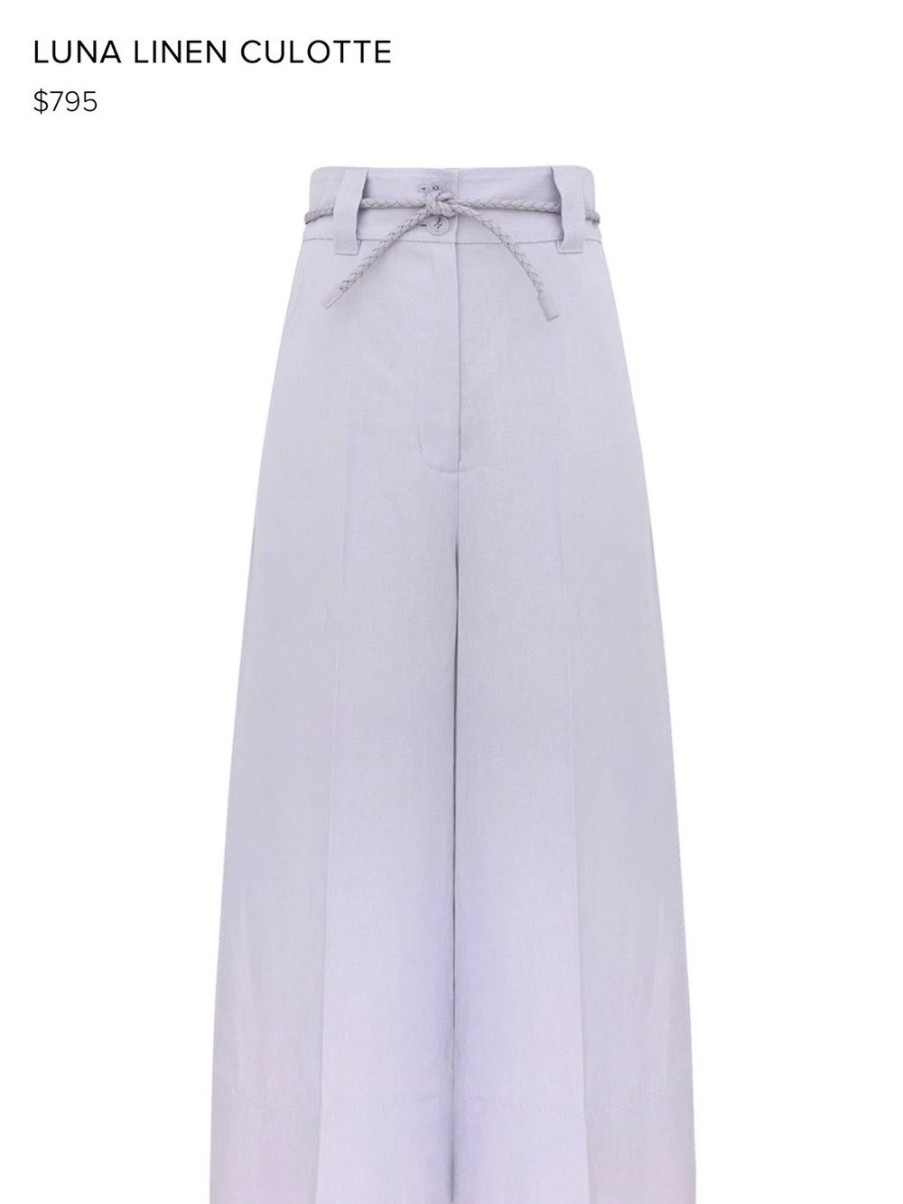 Zimmermann Luna Linen Culotte Pants - Lilac Size 1 NWOT